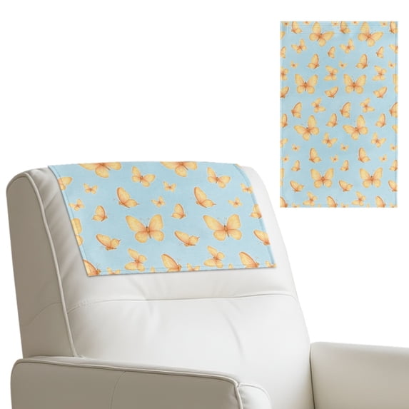 COEQINE Non-Slip Recliner Headrest Protector Faux Leather Sofa Headrest Covers Waterproof Head Rest Covers with Adhesive Backed Hook and Loop Straps, 17x27 Inch, Butterfly Yellow Blue, Set of 3