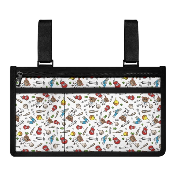 COEQINE Nurse Bear Wheelchair Armrest Side Hanging Storage Bag Power Wheelchair Side Bags for The Armrest Outdoor Chair Armrest Storage Organizer Hanging Bag for Adults