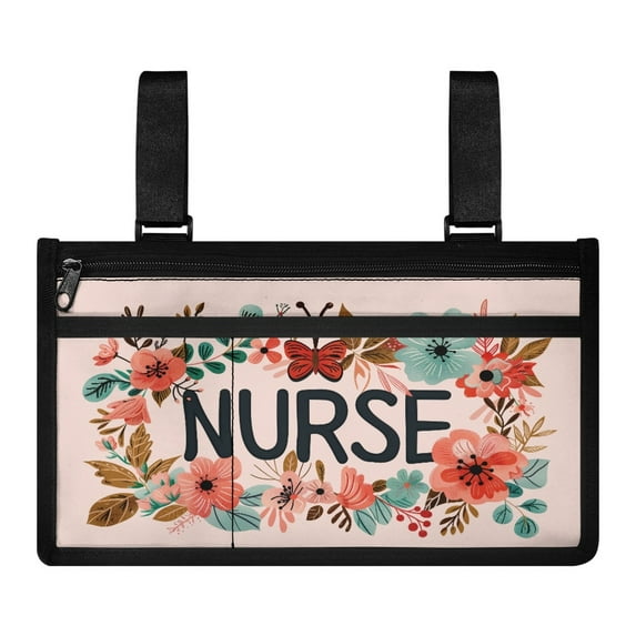 COEQINE Nurse Floral Wheelchair Armrest Side Hanging Storage Bag for Seniors Power Wheelchair Side Bags for The Armrest Motorized Wheelchair Bags to Hang on Side Wheelchair Bags for Back of Chair