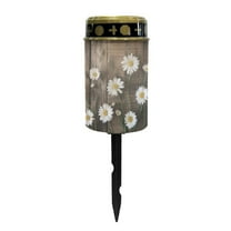 COEQINE Outdoor Solar Lights Solar Outdoor Candle Solar Cemetery Lights Water Resistant Fake Candle Solar Garden Stake Lights for Cemetery Grave Decorations, Daisy Wood Grain