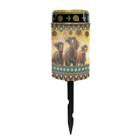 COEQINE Outdoor Solar Lights Solar Outdoor Candle Solar Cemetery Lights Water Resistant Fake Candle Solar Garden Stake Lights for Cemetery Grave Decorations, American Tribal Sunflower Brown Horse