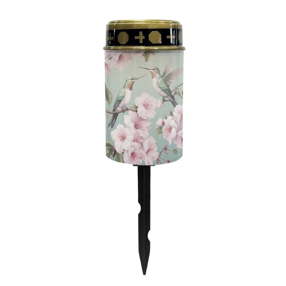 COEQINE Outdoor Solar Lights Waterproof Outdoor Lights Solar Powered Solar Lantern Light Blessed Candles Cemetery Lights Outdoor Stake for Eternal Decorative, Hummingbird Flower Green