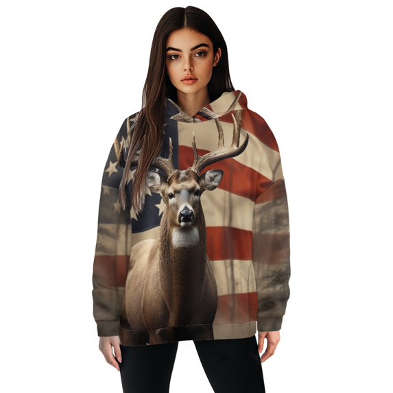 COEQINE Oversized Women's Hoodies Sweatshirts Long Sleeves Loose Comfy Cozy Pullover American Flag and The Deer Fashion Y2K Lightweight Printing Casual Fall winter Outfits Clothes, XL