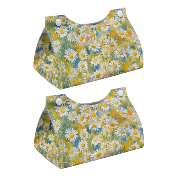 COEQINE PU Leather Paper Tissue Holder Rectangular Table Dryer Sheet Dispenser Tissue Container 7.95"X4.92"X4.52" for Vanity Countertop Nightstand Office Desk, Daisy Tie-dye Yellow, 2 PCS