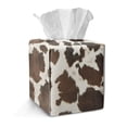 thumbnail image 1 of COEQINE PU Leather Tissue Box Cover Snap Closure Square Table Dryer Sheet Dispenser Universal Size for Vanity Countertop Nightstand Dining Table, Brown Cowhide Cow Print, 1 of 7