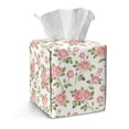 thumbnail image 1 of COEQINE PU Leather Tissue Box Cover Snap Closure Square Table Dryer Sheet Dispenser Universal Size for Vanity Countertop Nightstand Dining Table, Pink Rose Floral, 1 of 7