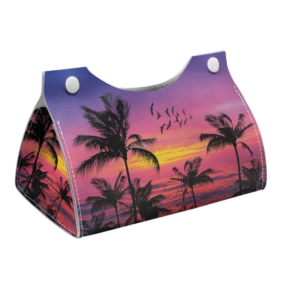COEQINE PU Leather Tissue Box Cover Tissue Container Rectangular Table Dryer Sheet Dispenser 7.95"X4.92"X4.52" for Vanity Countertop Nightstand Dining Table, Hawaiian Palm Tree Violet Pink