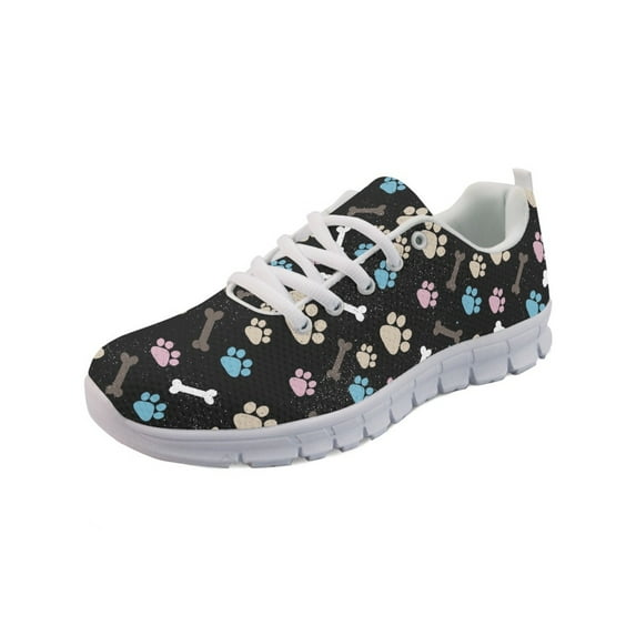COEQINE Paw Bone Girls Sneakers White Sole Mesh Breathable Lace Up Dog Puppy Footprint Women Running Shoes for Travel Outdoor Training Athletic Sport, Pink Blue Black