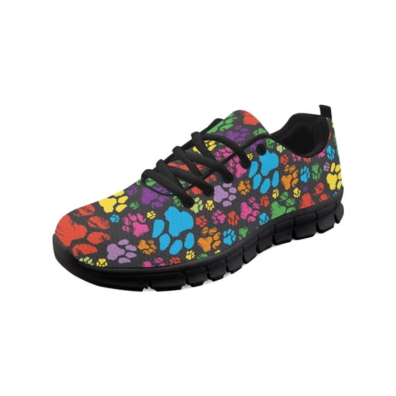 COEQINE Paw Colorful Retro Girls Black Sole Sneakers Cat Dog Puppy Footprint Lace Up Women Running Shoes for Travel Outdoor Comfortable Training Athletic Sport Shoes Footwear