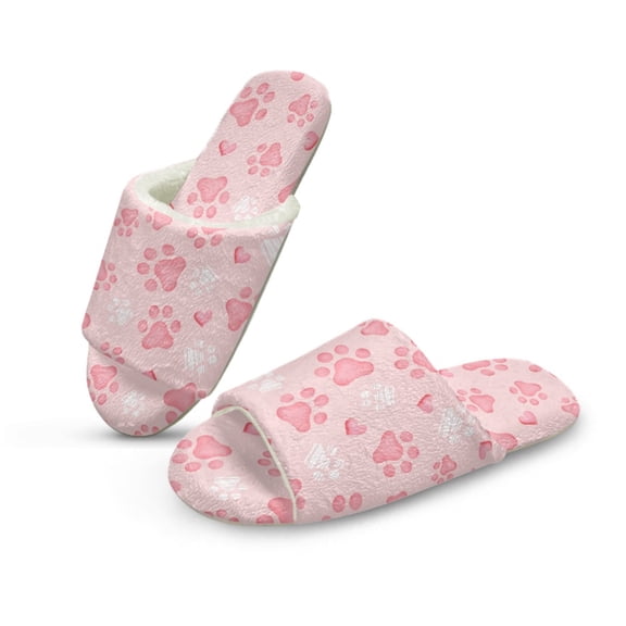 COEQINE Paw Pink Slip On Slippers Womens Fluffy Slippers Soft Indoor Sandals Cute House Slides Comfortable Open Toe Slip On House Shoes Footwear for Bedroom Travel, 46-47