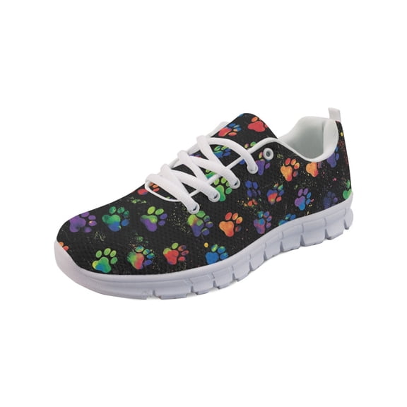 COEQINE Paw Print Colorful Retro Tennis Shoes for Women Girls Cat Dog Puppy Footprint Sneakers Lightweight Athletic Work Shoes Breathable Footwear for Jogging Training Climbing