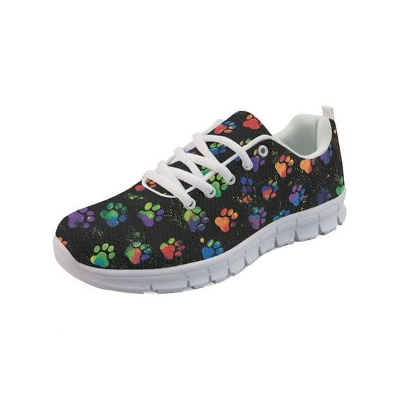 COEQINE Paw Print Colorful Retro Tennis Shoes for Women Girls Cat Dog Puppy Footprint Sneakers Lightweight Athletic Work Shoes Breathable Footwear for Jogging Training Climbing