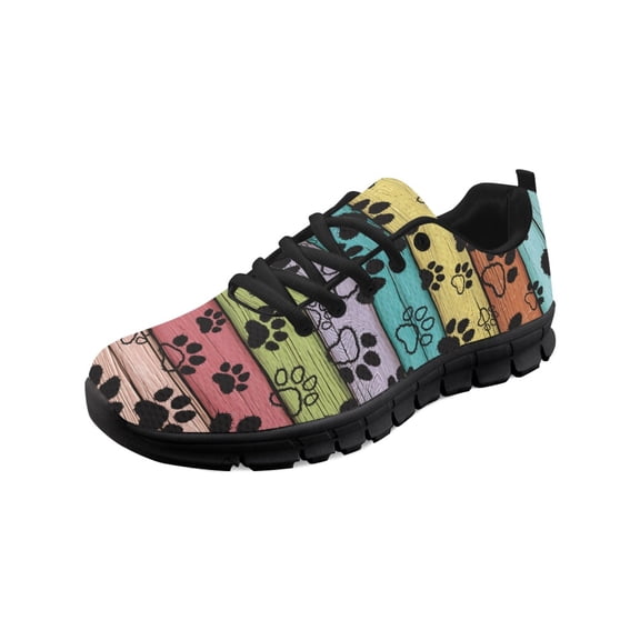 COEQINE Paw Wood Grain Colorful Women Sneakers Tennis Shoes Fashion Sport Gym Jogging Tennis Fitness Sneaker Dog Cat Puppy Footprint Girls Taining Athletic Footwear