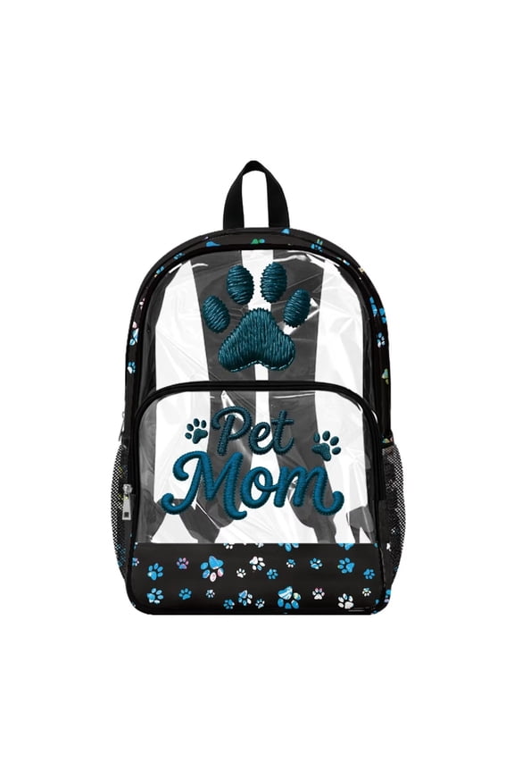 Pet Mom Blue Clear Backpack Heavy Duty PVC Transparent Bookbag for Girls Women , 17 Inch See Through Book Bag with Reinforced Straps, Large College Backpack Work Bag Daypack