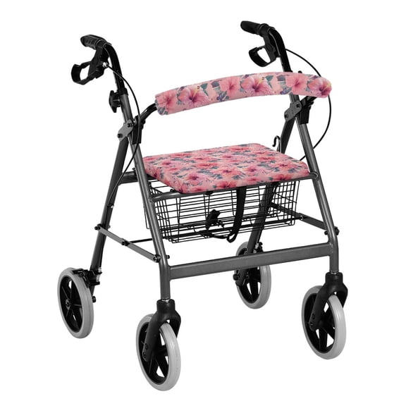COEQINE Pink Flower Rollator Seat Walker Seat and Backrest Cover Universal Rollator Walker Seat and Backrest Rollbar Covers Set Adjustable Accessories for Walkers