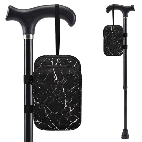 COEQINE Printed Crutch Bag Walking Cane Accesories Black Marble Crack Forearm Crutch Organizer Pouch, Elbow Crutch Bag, 2 Pockets, Organize Daily Essentials, for Elderly