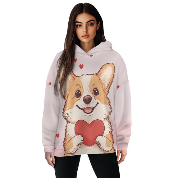 COEQINE Pullover Sweatshirts Oversized Women's Hoodies Casual Printing Long Sleeves Cozy Soft Sweatshirt Y2K Fashion Loose Cute Puppy Pink Lightweight Fall winter Outfits Clothes, L