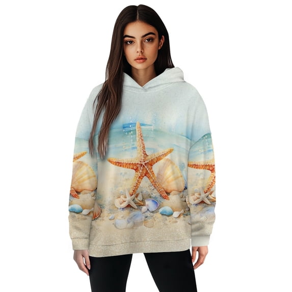 COEQINE Pullover Sweatshirts Oversized Women's Hoodies Soft Long Sleeves Cozy Y2K Fashion Loose Sweatshirt Lightweight Casual Starfish Printing Fall winter Outfits Clothes, M