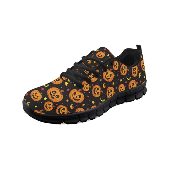 COEQINE Pumpkin Moon Star Women Running Shoes Lace-up Girls Black Sole Sneakers Hiking Camping Soft Training Athletic Footwear Halloween Tennis Shoes