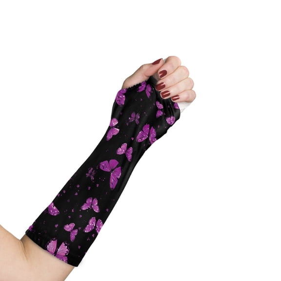 COEQINE Purple Butterfly Arm Cast Cover Cast Scratcher Protector Covers Small Arm Cast Cover Kids Broken Arm Shower Sleeve with A Thumb Hole Short Cast Covers After Surgery Gifts