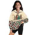 thumbnail image 1 of COEQINE Quarter Zip Sweatshirt for Girls with Collar, Long Sleeve Loose Fit Pullover, Printed Style and Soft Polyester, Machine Washable for 7-8 Years Old, Christmas Tree Leopard Print, 1 of 7