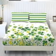 thumbnail image 1 of COEQINE Queen Size Sheet Comfy Bedding Fitted Sheet Non-Slip All Around Elastic Fitted Bottom Bedsheet Holiday Bed Set 3 Pieces Set for St. Patrick's Day Decor, Four Leaf Clover Stripes, 1 of 5
