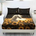 thumbnail image 1 of COEQINE Queen Size Sheet Comfy Bedding Fitted Sheet Non-Slip Snug Fit All Around Elastic Fitted Bottom Bedsheet Holiday Bed Set 3 Pieces Set, White Horse Sunflower Black, 1 of 5