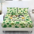 thumbnail image 1 of COEQINE Queen Size Sheet Set Comfy Easy Care 3 Pieces Bedding Set Include 1 Fitted Sheet & 2 Pillowcases, All Around Elastic Fitted for Saint Patrick's Day Decor, Dog Cat Leprechaun Hat Clover, 1 of 5