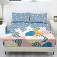 thumbnail image 1 of COEQINE Queen Size Sheet Set Soft Easy Care 3 Pieces Bedding Set Fade Resistant Stay in Place Include 1 Fitted Sheet & 2 Pillowcases for Women Men, Easter Bunny Egg Star Blue, 1 of 5