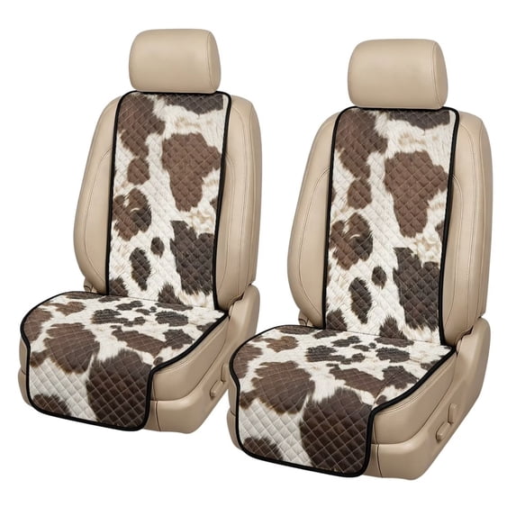 COEQINE Quilted Car Front Seat Cover 2 Pack Non-Slip Decorative Bucket Seat Cover Heavy Duty Dog Car Seat Protector Universal Fit Auto Accessories, Rustic Cow Skin Print