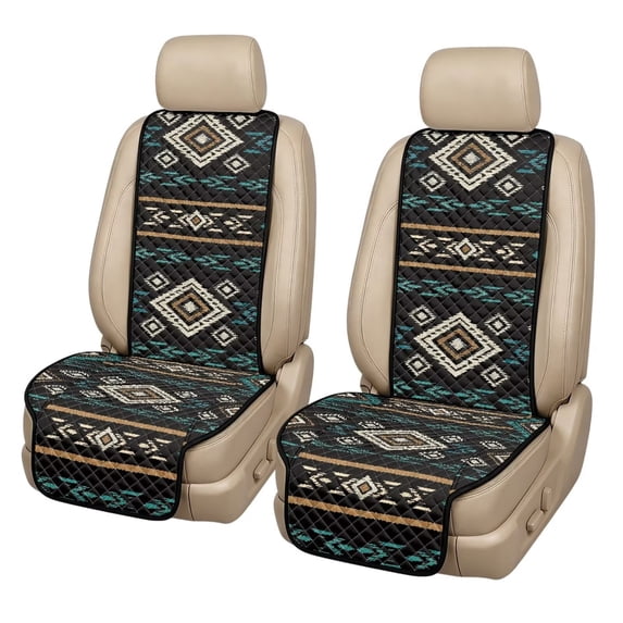 COEQINE Quilted Car Front Seat Cover Side-Airbag Friendly Bucket Seat Protector Soft Dog Car Seat Cover, Set of 2, Universal Fit for Most Vehicles, Southwest Aztec Black Blue