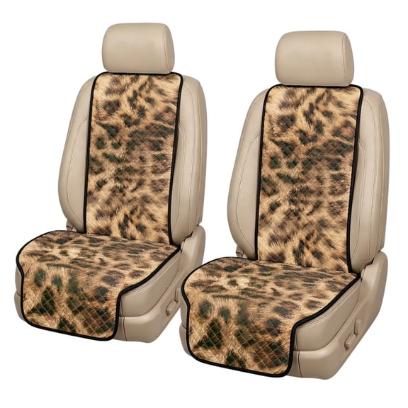 COEQINE Quilted Car Seat Cover Protector Front Seats Set of 2, Decorative Front Car Seat Protector for Dogs, Universal Fit Auto Interior Decoration, Brown Leopard Fur Print
