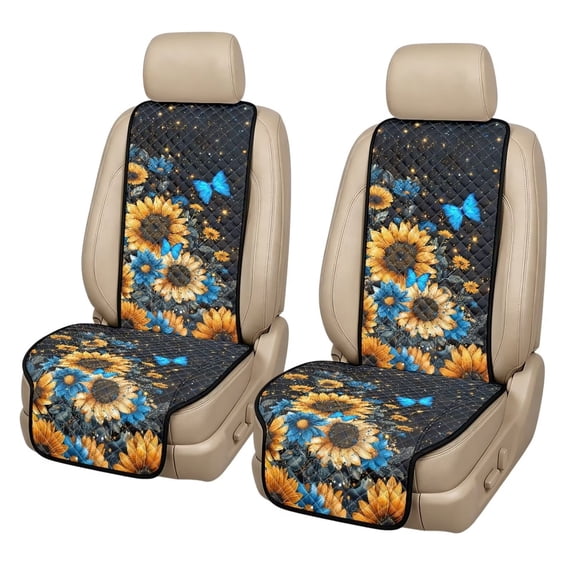 COEQINE Quilted Front Seat Covers for Cars 2 Pack, Decorative Soft Captain Chair Seat Cover Fit Four Seasons, Easy Install Pet Car Seat Cover, Sunflower Butterfly Galaxy