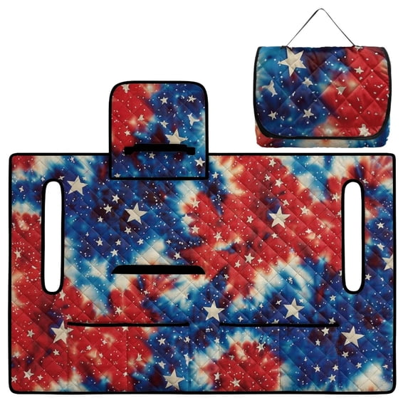 COEQINE Quilted Golf Cart Seat Cover, Folds Design with Handle for Easy Carry, Universal Fit 51.2x30.3 Inch for EZGO Yamaha Club Car 2-Seater, 4 Front Pockets, Vintage USA US American Flag Tie-dye