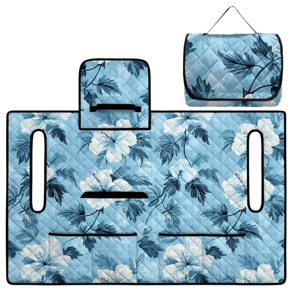 COEQINE Quilted Golf Cart Seat Cover, Folds Like a Bag with Handle for Easy Carry, Universal Fit 51.2"x30.3" for EZGO Yamaha Club Car 2-Seaters, 4 Pockets, Blue Hibiscus Floral