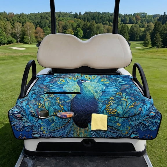 COEQINE Quilted Golf Cart Seat Cover, Folds Like a Bag with Handle for Easy Carry, Universal Fit 51.2"x30.3" for EZGO Yamaha Club Car 2-Seaters, 4 Pockets, Blue Peacock