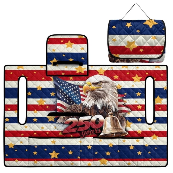 COEQINE Quilted Golf Cart Seat Cover, Folds Like a Bag with Handle for Easy Carry, Universal Fit 51.2"x30.3" for EZGO Yamaha Club Car 2-Seaters, 4 Pockets, Eagle Star USA US American Flag