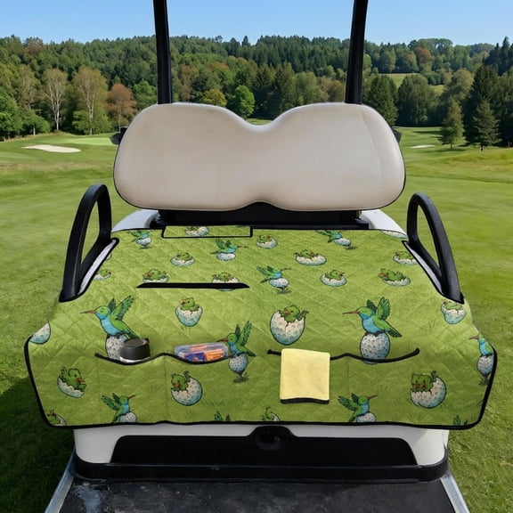 COEQINE Quilted Golf Cart Seat Cover, Folds Like a Bag with Handle for Easy Carry, Universal Fit 51.2"x30.3" for EZGO Yamaha Club Car 2-Seaters, 4 Pockets, Green Hummingbird Golf Egg