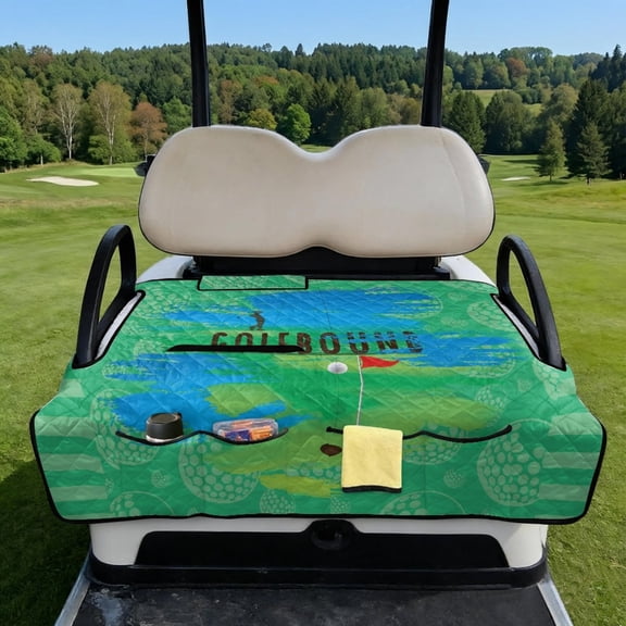 COEQINE Quilted Seat Cover for Golf Carts, Includes Carry Handle for Bag-Style Folding, Universal Fit Most 2-Seaters, 4 Storage Pockets, Ideal Gift for Golfers, Golfbound Green