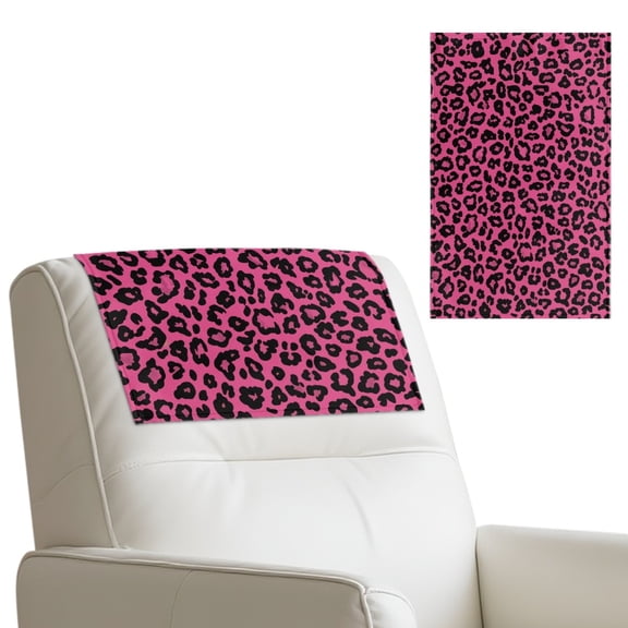 COEQINE Recliner Headrest Cover PU Leather Chair Headrest Cover Furniture Protector Decorative Head Rest Covers for Recliner/Sofa/Couch/Loveseat, 17x27 Inch, Pink Leopard Print