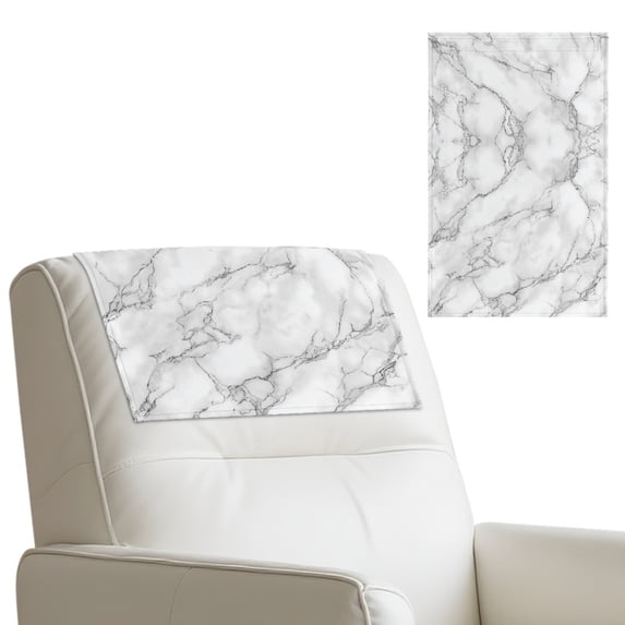 COEQINE Recliner Headrest Cover PU Leather Chair Headrest Cover Furniture Protector Decorative Head Rest Covers for Recliner/Sofa/Couch/Loveseat, 17x27 Inch, Marble White Gray