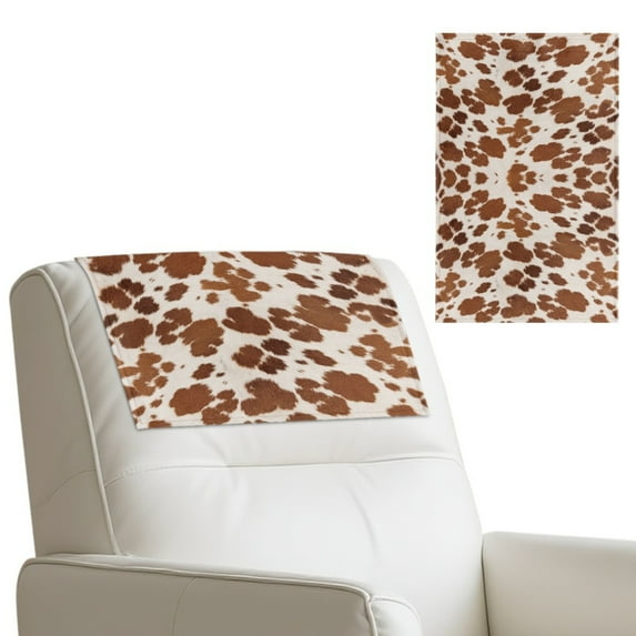 COEQINE Recliner Headrest Cover PU Leather Couch Headrest Cover Washable Furniture Protector with Hook and Loop Fasteners for Home Office Decor, 17x27 Inch, Cow Print Brown, 3 Pieces