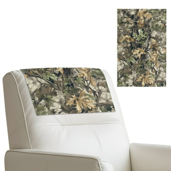 COEQINE Recliner Headrest Covers PU Leather Headrest Protector with Hook and Loop Straps, Universal Head Rest Covers for Recliner Office Chair Home Decor, 17x27 Inch, Camo Hunting Leaves