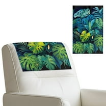 COEQINE Recliner Headrest Covers PU Leather Headrest Protector with Hook and Loop Straps, Universal Head Rest Covers for Recliner Office Chair Home Decor, 17x27 Inch, Tropical Monstera Palm Leaf
