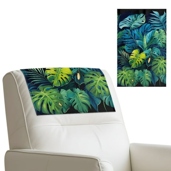 COEQINE Recliner Headrest Covers PU Leather Headrest Protector with Hook and Loop Straps, Universal Head Rest Covers for Recliner Office Chair Home Decor, 17x27 Inch, Tropical Monstera Palm Leaf