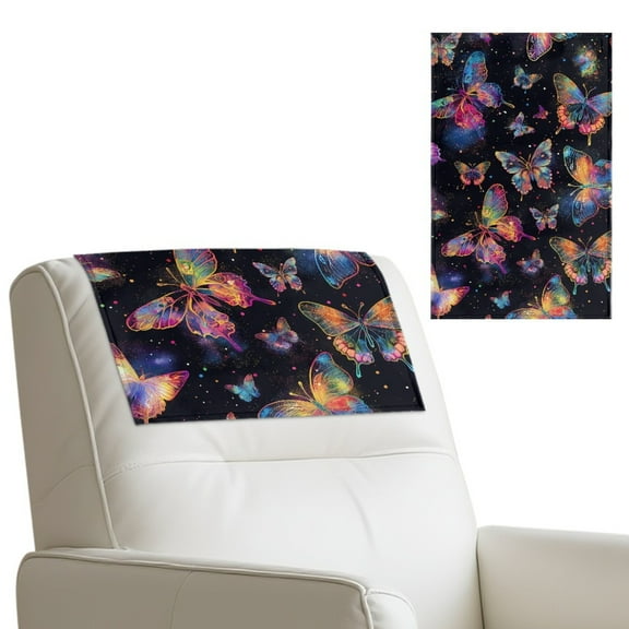COEQINE Recliner Headrest Covers PU Leather Headrest Protector with Hook and Loop Straps, Universal Head Rest Covers for Recliner Office Chair Home Decor, 17x27 Inch, Colorful Butterfly