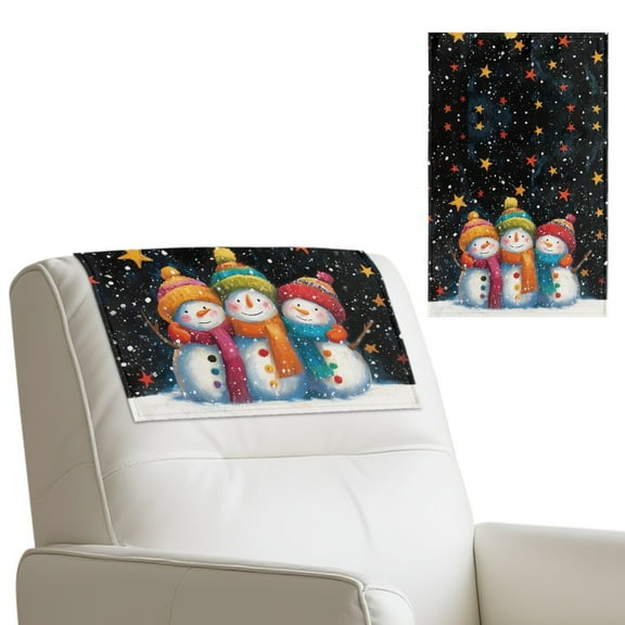 COEQINE Recliner Headrest Covers PU Leather Headrest Protector with Hook and Loop Straps, Universal Head Rest Covers for Recliner Office Chair Home Decor, 17x27 Inch, Snowman Star Black