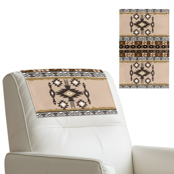 COEQINE Recliner Headrest Covers PU Leather Headrest Protector with Hook and Loop Straps, Universal Head Rest Covers for Recliner Office Home Decor, 17x27 Inch, Southwest American Tribal Brown Khaki