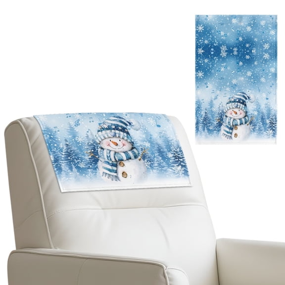 COEQINE Recliner Headrest Protector Faux Leather Recliner Headrest Cover with Hook and Loop Fasteners, Waterproof Head Rest Covers for Home Decor, 17x27 Inch, Snowman Christmas Tree Blue