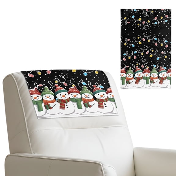 COEQINE Recliner Headrest Protector Faux Leather Tear Resistant Head Rest Covers for Recliner with Hook and Loop Straps for Sofa/Couch/Loveseat, 17x27 Inch, Snowman String Lights Black, Set of 3